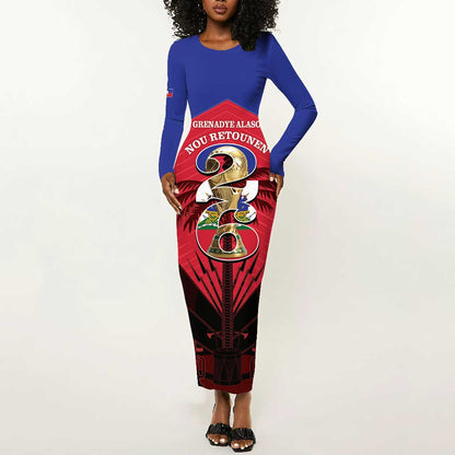 Personalized Les Grenadiers Haiti Football Long Sleeve Bodycon Dress 2026 Nou Retounen Red Version - African Pride