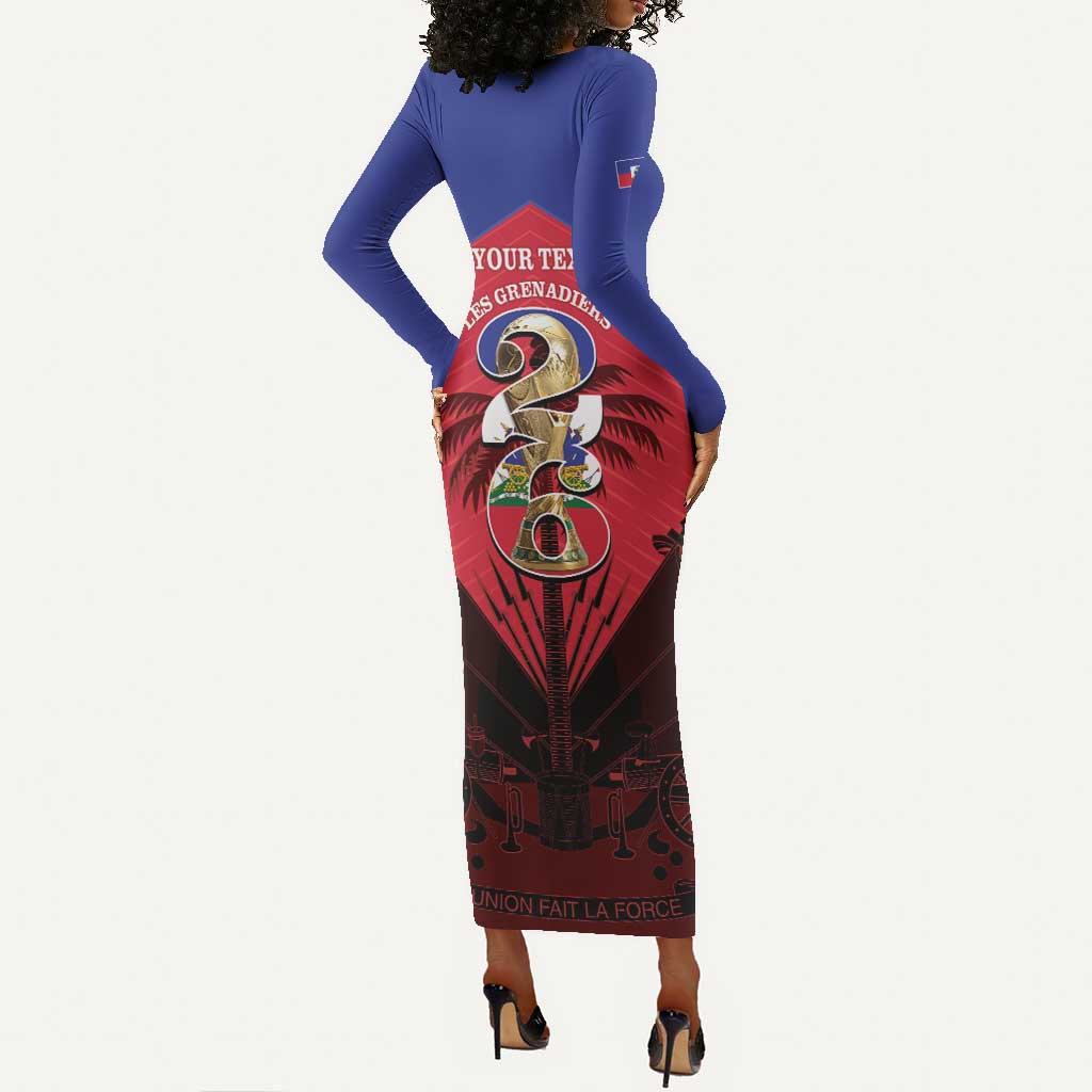 Personalized Les Grenadiers Haiti Football Long Sleeve Bodycon Dress 2026 Nou Retounen Red Version - African Pride