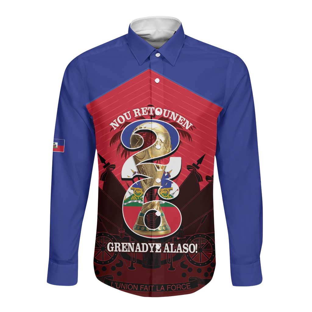 Personalized Les Grenadiers Haiti Football Long Sleeve Button Shirt 2026 Nou Retounen Red Version - African Pride