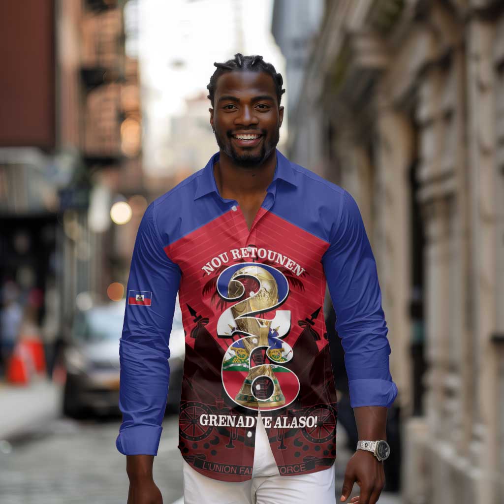 Personalized Les Grenadiers Haiti Football Long Sleeve Button Shirt 2026 Nou Retounen Red Version - African Pride