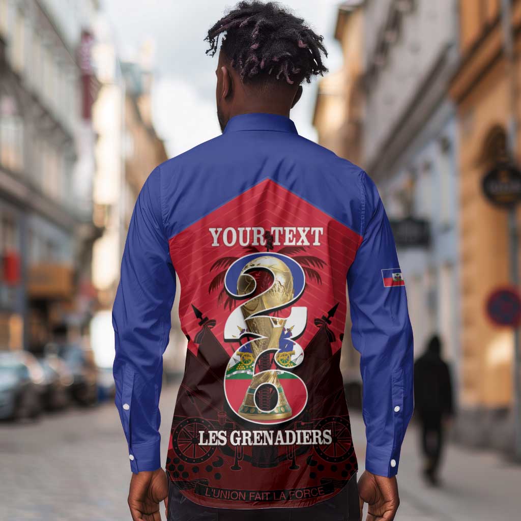 Personalized Les Grenadiers Haiti Football Long Sleeve Button Shirt 2026 Nou Retounen Red Version - African Pride