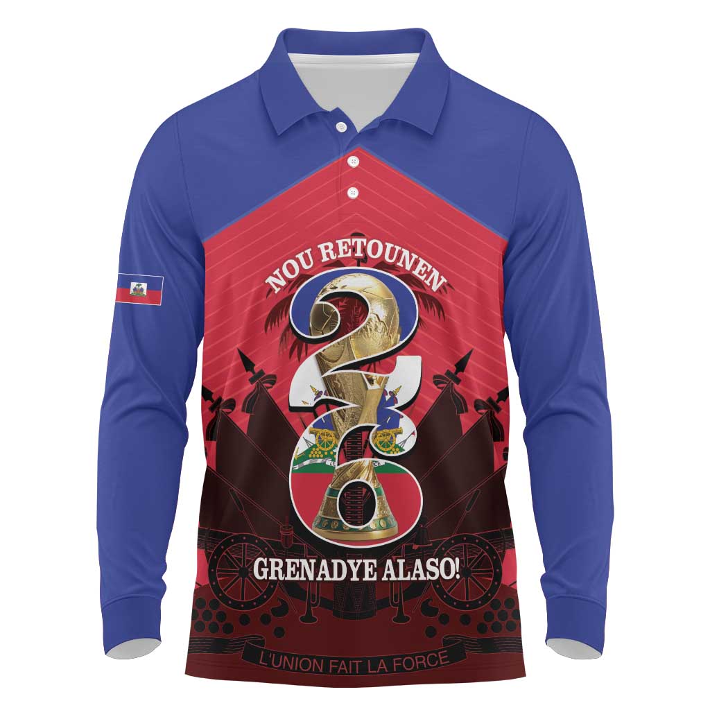 Personalized Les Grenadiers Haiti Football Long Sleeve Polo Shirt 2026 Nou Retounen Red Version - African Pride