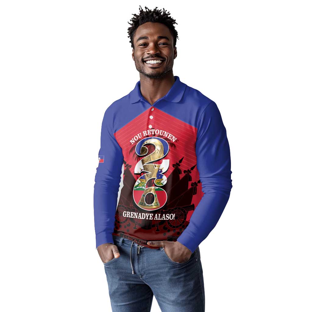 Personalized Les Grenadiers Haiti Football Long Sleeve Polo Shirt 2026 Nou Retounen Red Version - African Pride