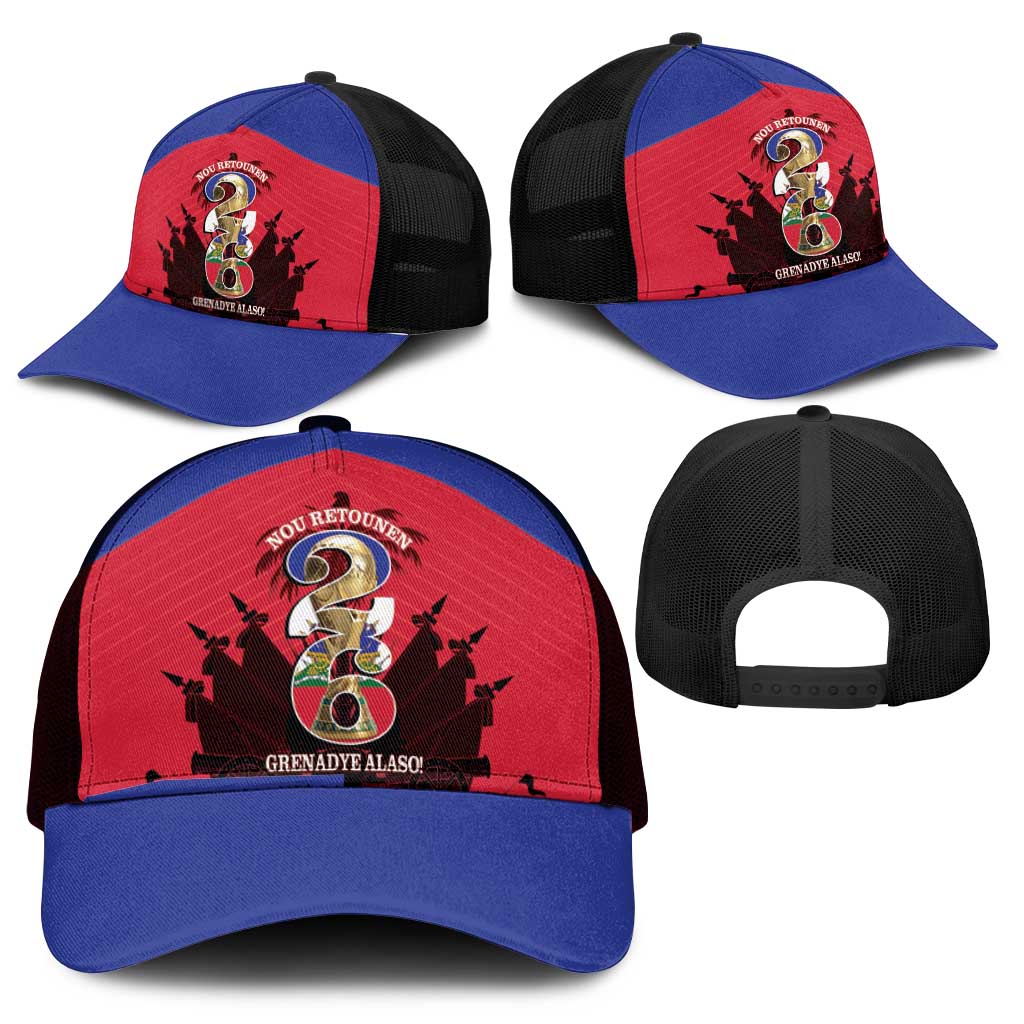 Les Grenadiers Haiti Football Mesh Trucker Cap 2026 Nou Retounen Red Version - African Pride