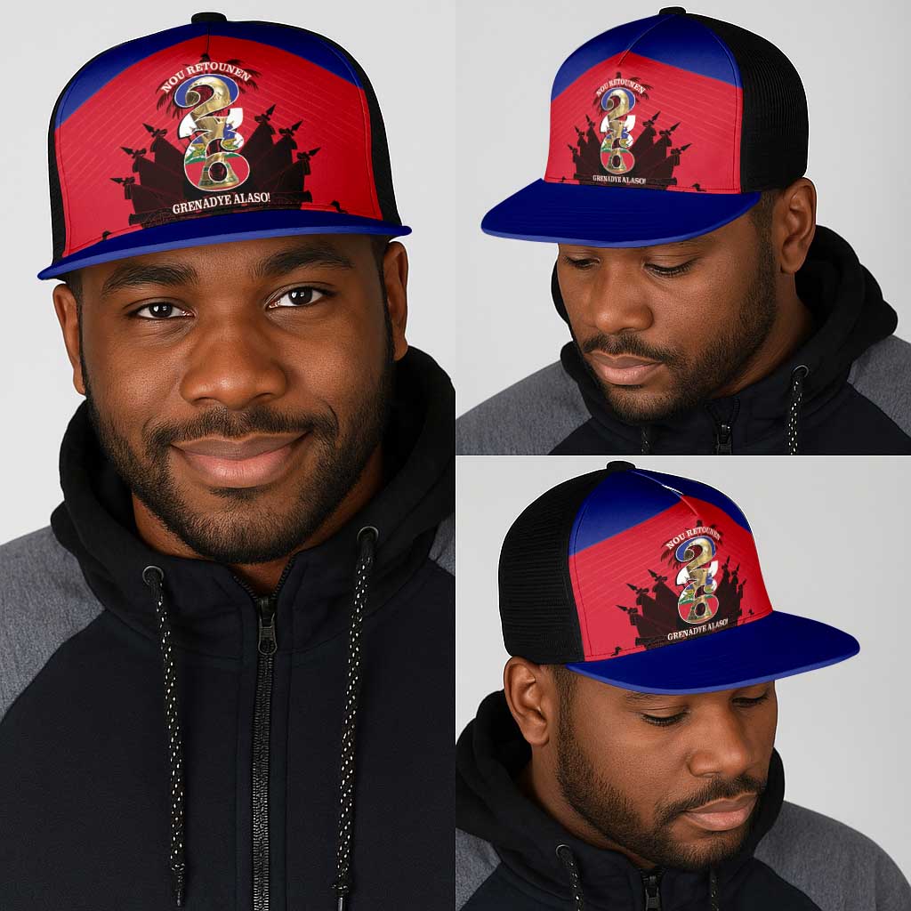 Les Grenadiers Haiti Football Mesh Trucker Cap 2026 Nou Retounen Red Version - African Pride