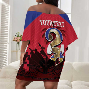Personalized Les Grenadiers Haiti Football Off Shoulder Short Dress 2026 Nou Retounen Red Version - African Pride