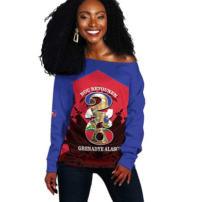 Personalized Les Grenadiers Haiti Football Off Shoulder Sweater 2026 Nou Retounen Red Version - African Pride