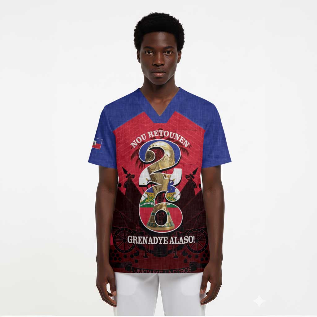 Personalized Les Grenadiers Haiti Football Scrub Top 2026 Nou Retounen Red Version - African Pride