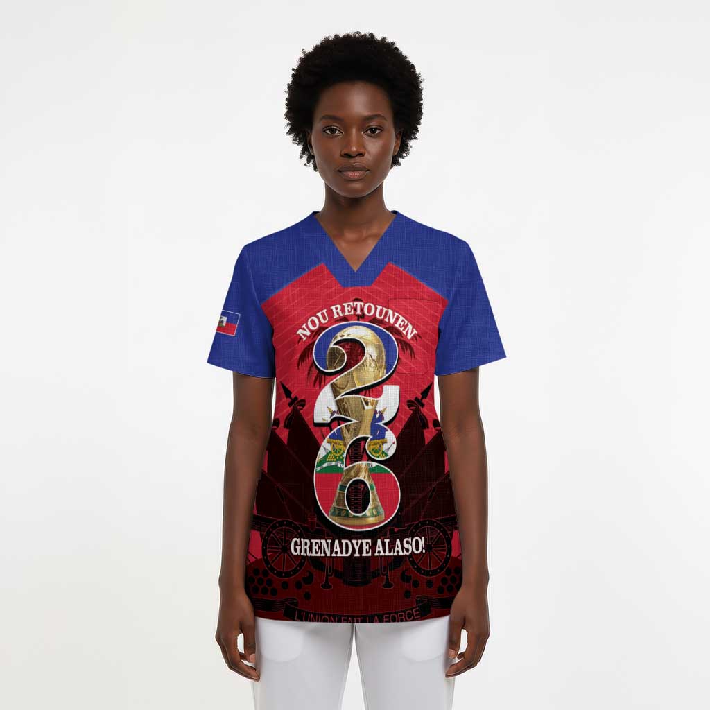 Personalized Les Grenadiers Haiti Football Scrub Top 2026 Nou Retounen Red Version - African Pride