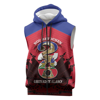 Personalized Les Grenadiers Haiti Football Sleeveless Zip Hoodie 2026 Nou Retounen Red Version - African Pride