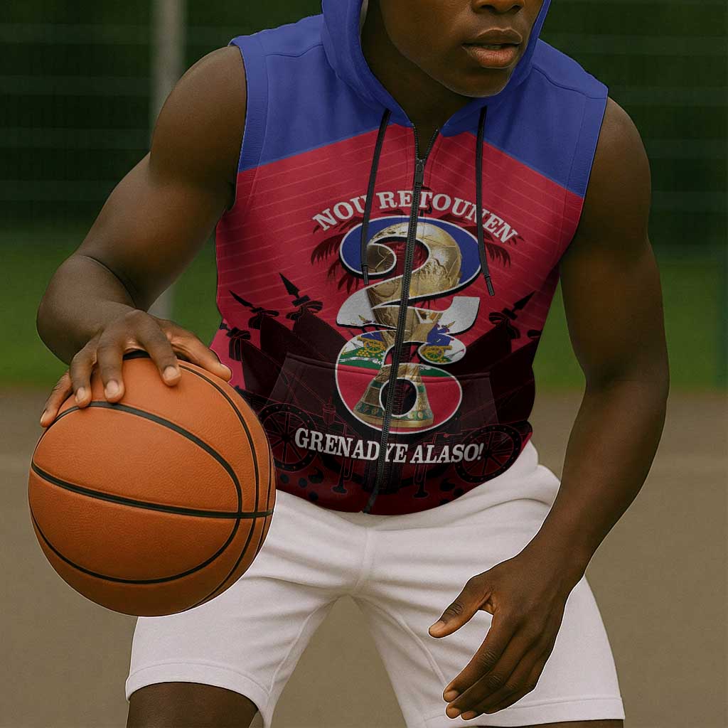Personalized Les Grenadiers Haiti Football Sleeveless Zip Hoodie 2026 Nou Retounen Red Version - African Pride