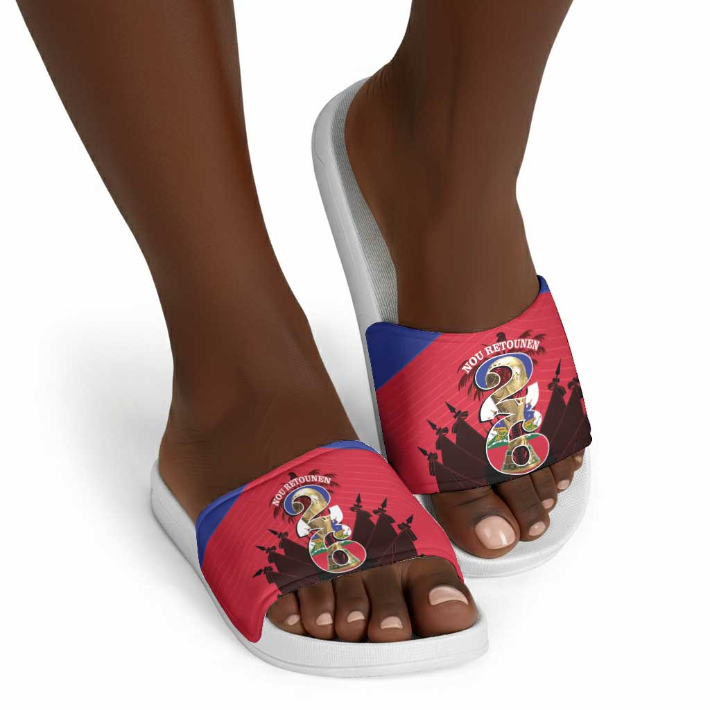 Les Grenadiers Haiti Football Slide Sandals 2026 Nou Retounen Red Version