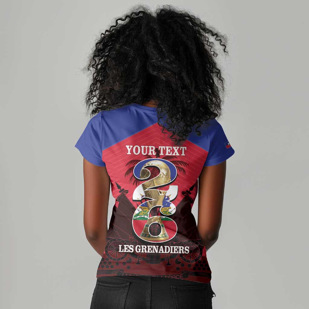 Personalized Les Grenadiers Haiti Football Women V-Neck T-Shirt 2026 Nou Retounen Red Version - African Pride