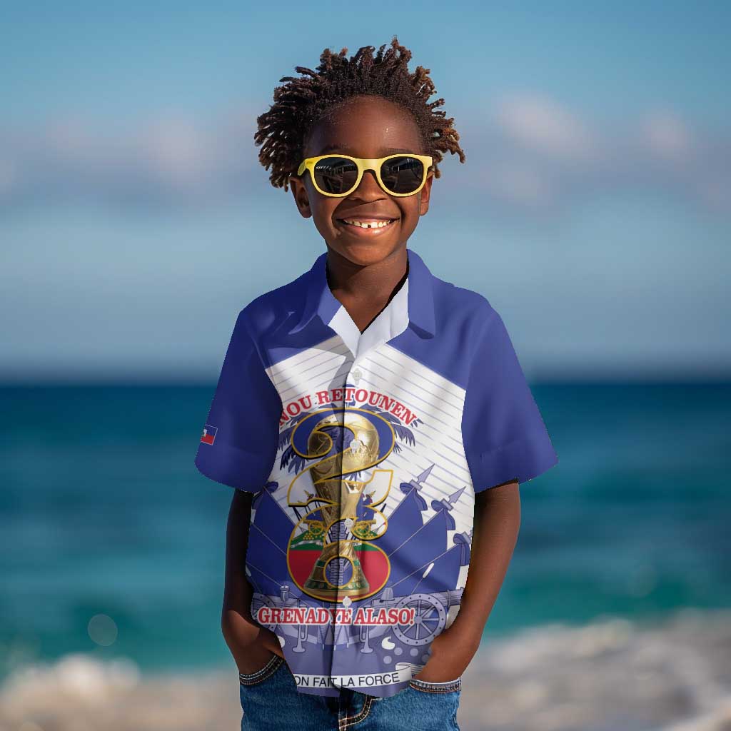 Personalized Les Grenadiers Haiti Football Kid Hawaiian Shirt 2026 Nou Retounen White Version - African Pride