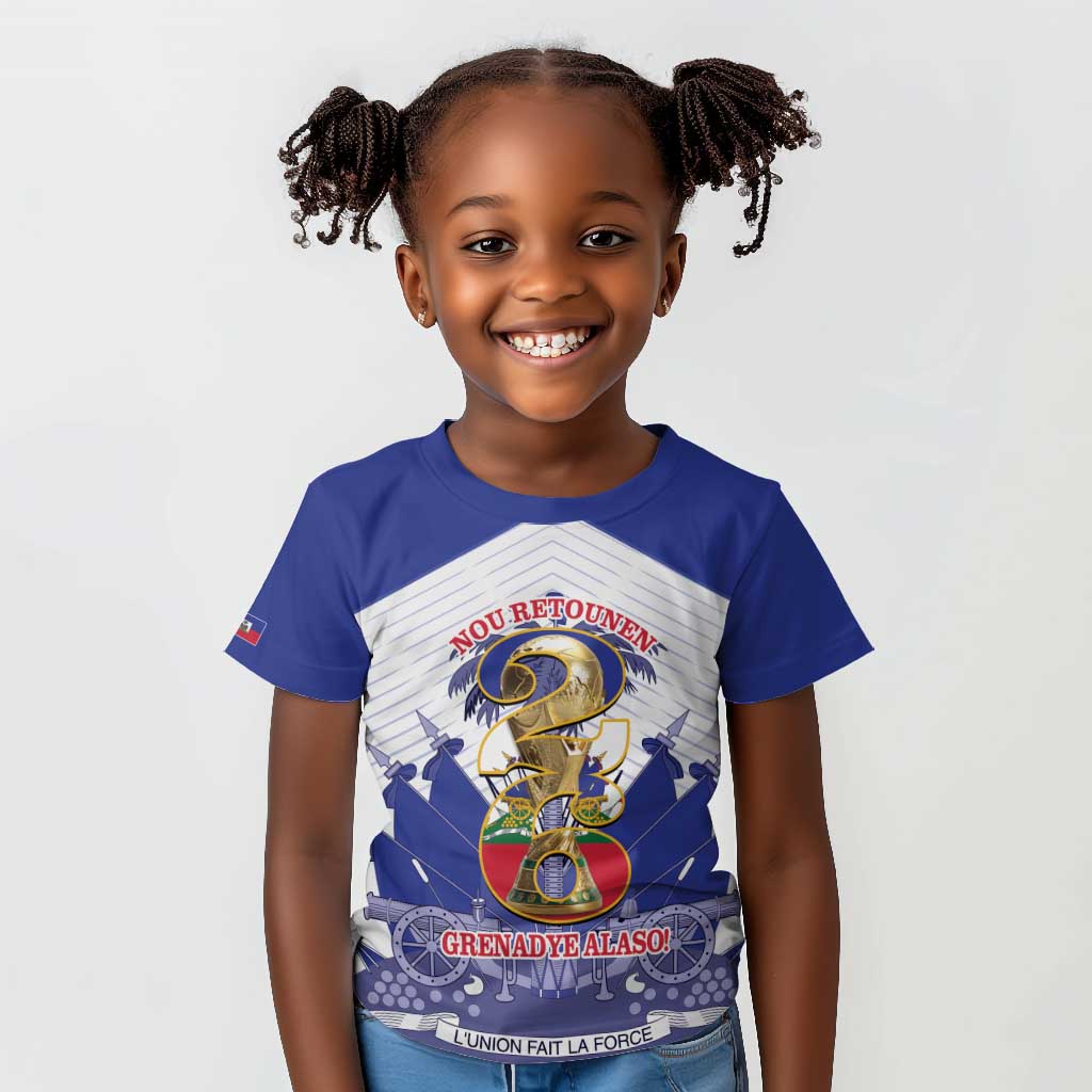 Personalized Les Grenadiers Haiti Football Kid T shirt 2026 Nou Retounen White Version - African Pride