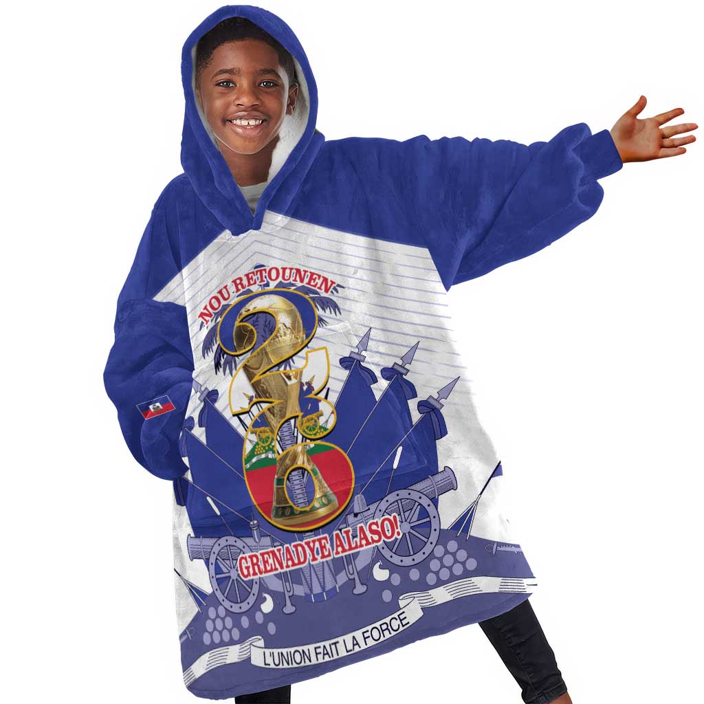 Personalized Les Grenadiers Haiti Football Kid Wearable Blanket Hoodie 2026 Nou Retounen White Version - African Pride