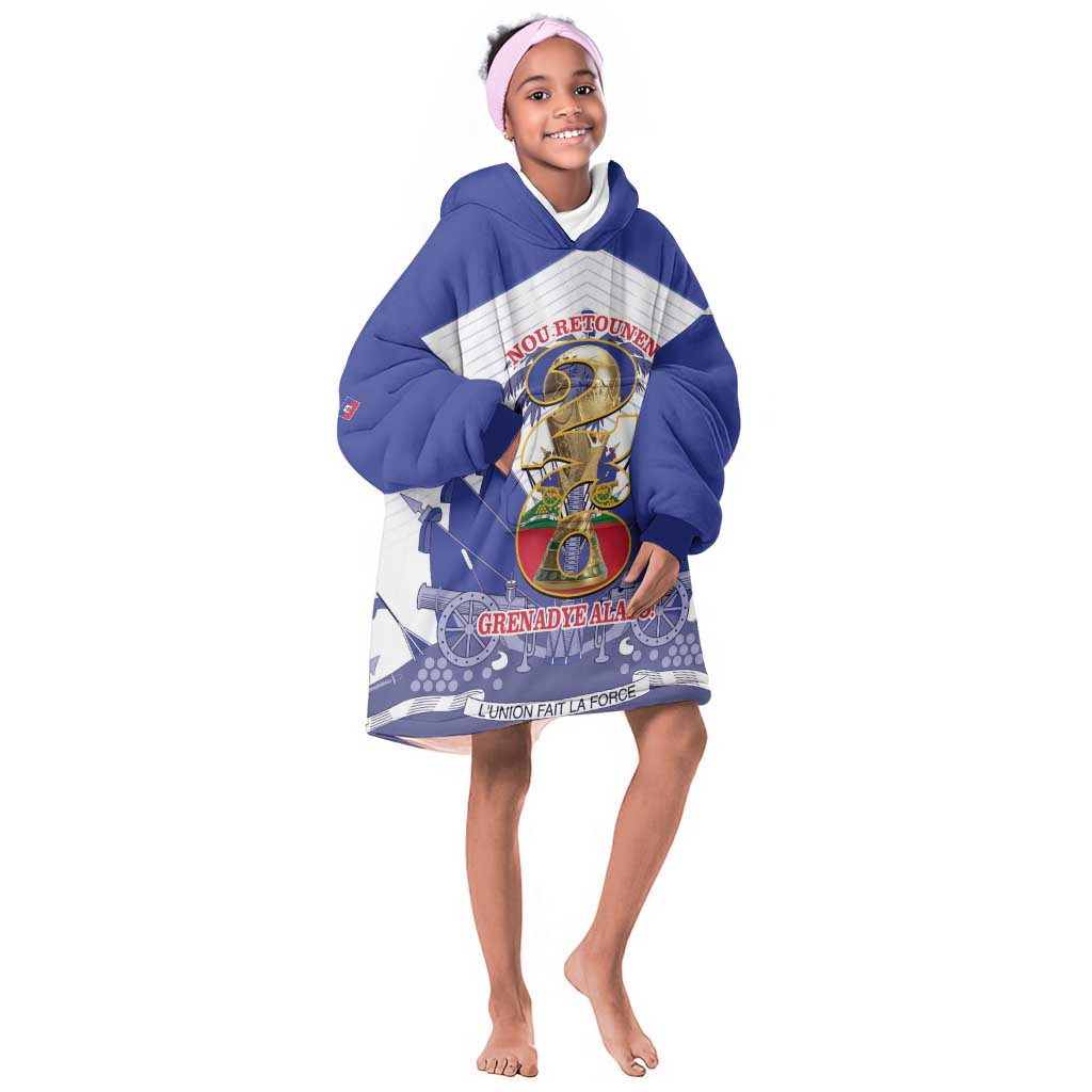 Personalized Les Grenadiers Haiti Football Kid Wearable Blanket Hoodie 2026 Nou Retounen White Version - African Pride