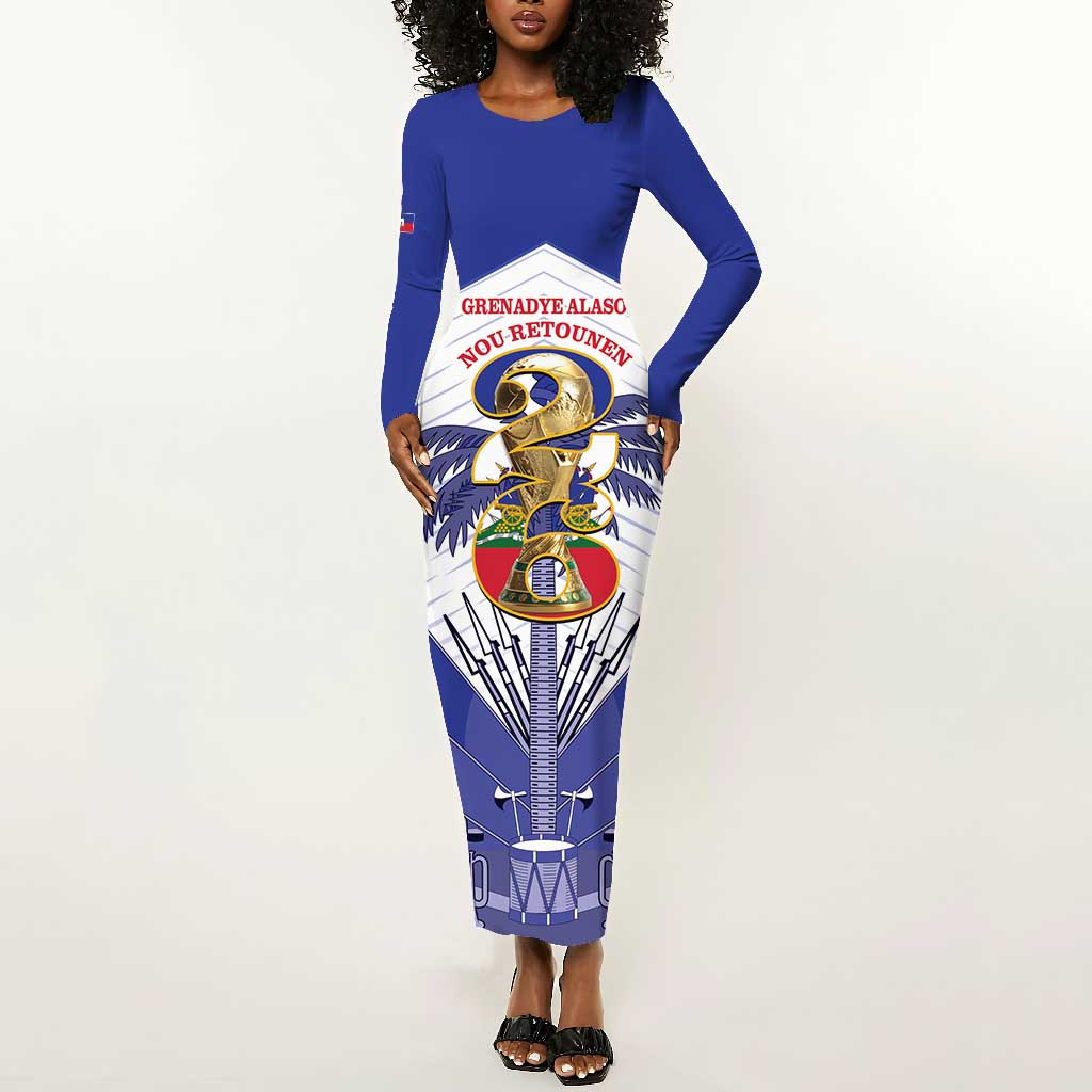 Personalized Les Grenadiers Haiti Football Long Sleeve Bodycon Dress 2026 Nou Retounen White Version - African Pride