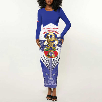 Personalized Les Grenadiers Haiti Football Long Sleeve Bodycon Dress 2026 Nou Retounen White Version - African Pride