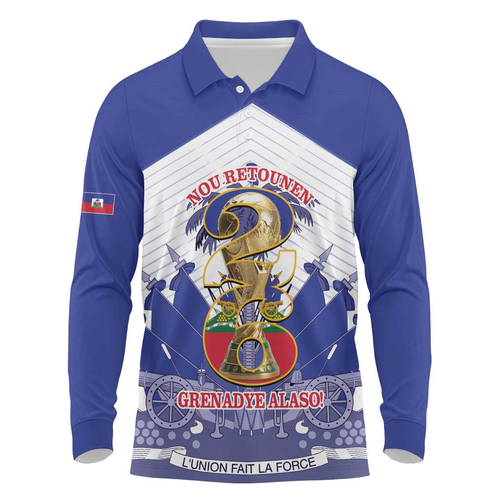 Personalized Les Grenadiers Haiti Football Long Sleeve Polo Shirt 2026 Nou Retounen White Version - African Pride