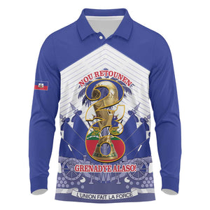Personalized Les Grenadiers Haiti Football Long Sleeve Polo Shirt 2026 Nou Retounen White Version - African Pride
