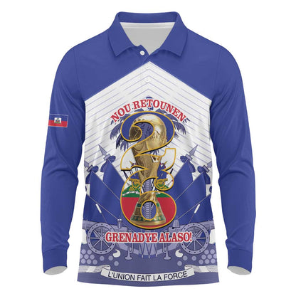 Personalized Les Grenadiers Haiti Football Long Sleeve Polo Shirt 2026 Nou Retounen White Version - African Pride
