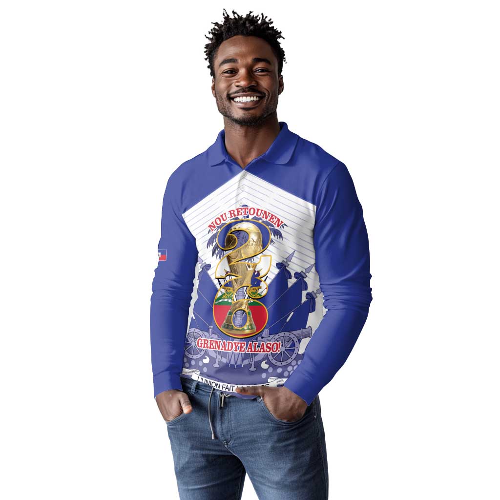 Personalized Les Grenadiers Haiti Football Long Sleeve Polo Shirt 2026 Nou Retounen White Version - African Pride