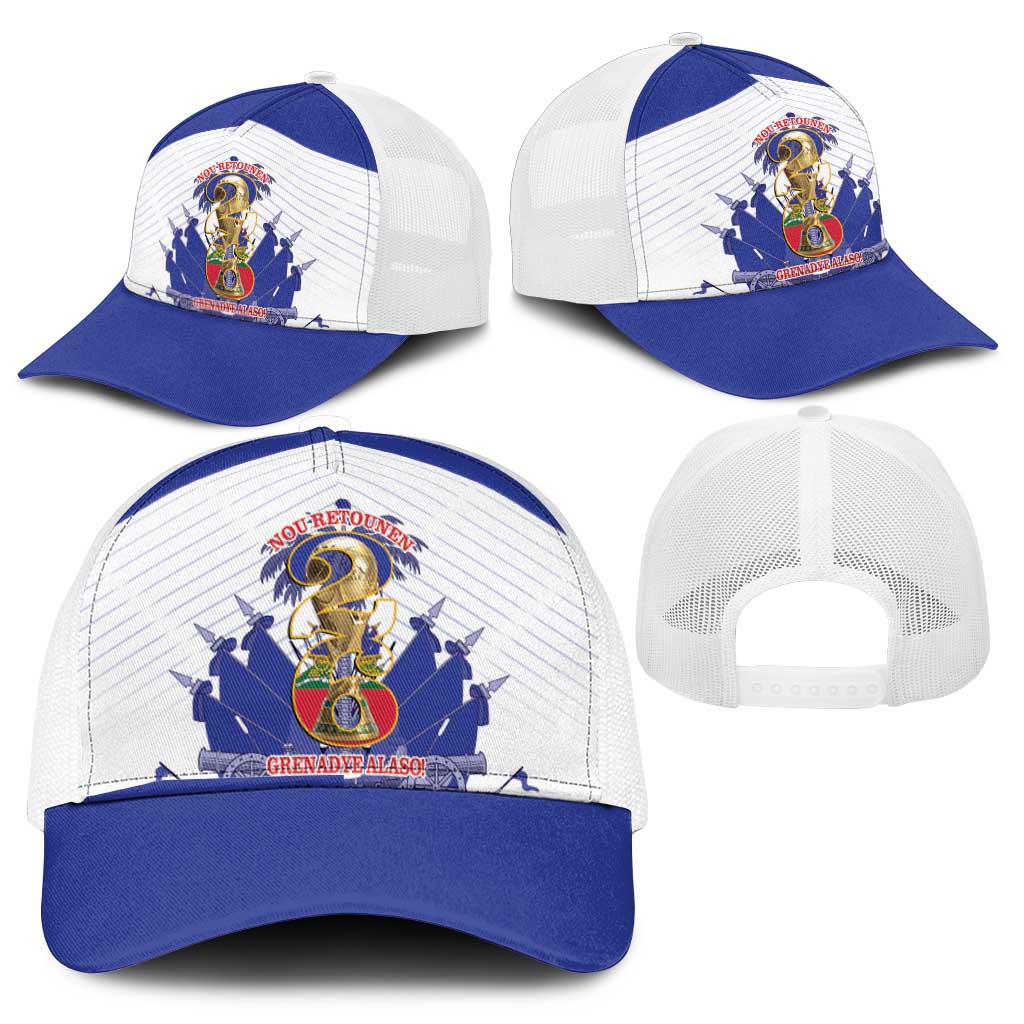 Les Grenadiers Haiti Football Mesh Trucker Cap 2026 Nou Retounen White Version - African Pride