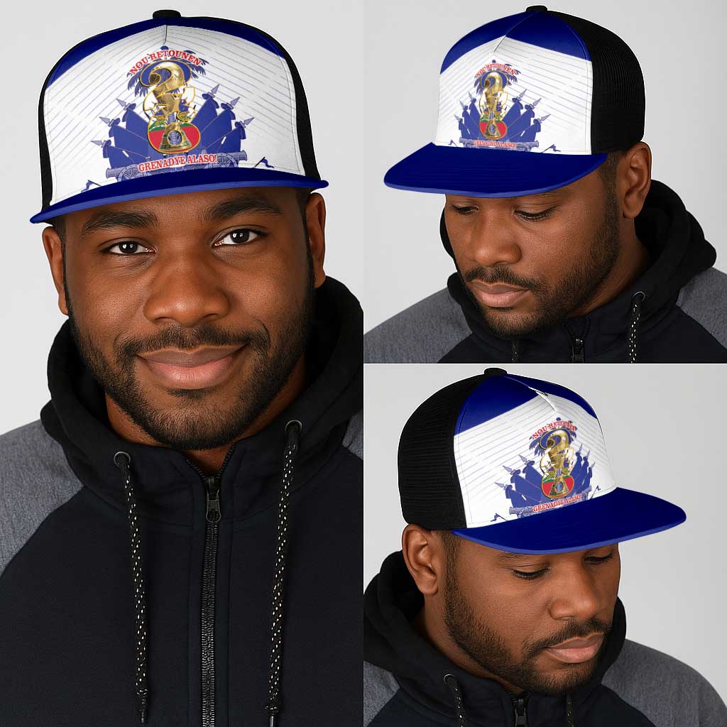 Les Grenadiers Haiti Football Mesh Trucker Cap 2026 Nou Retounen White Version - African Pride