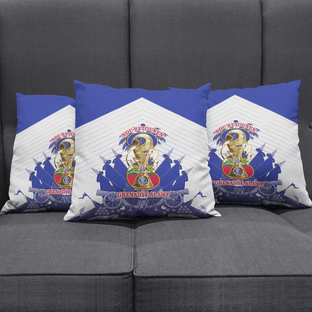 Les Grenadiers Haiti Football Pillow Cover 2026 Nou Retounen White Version