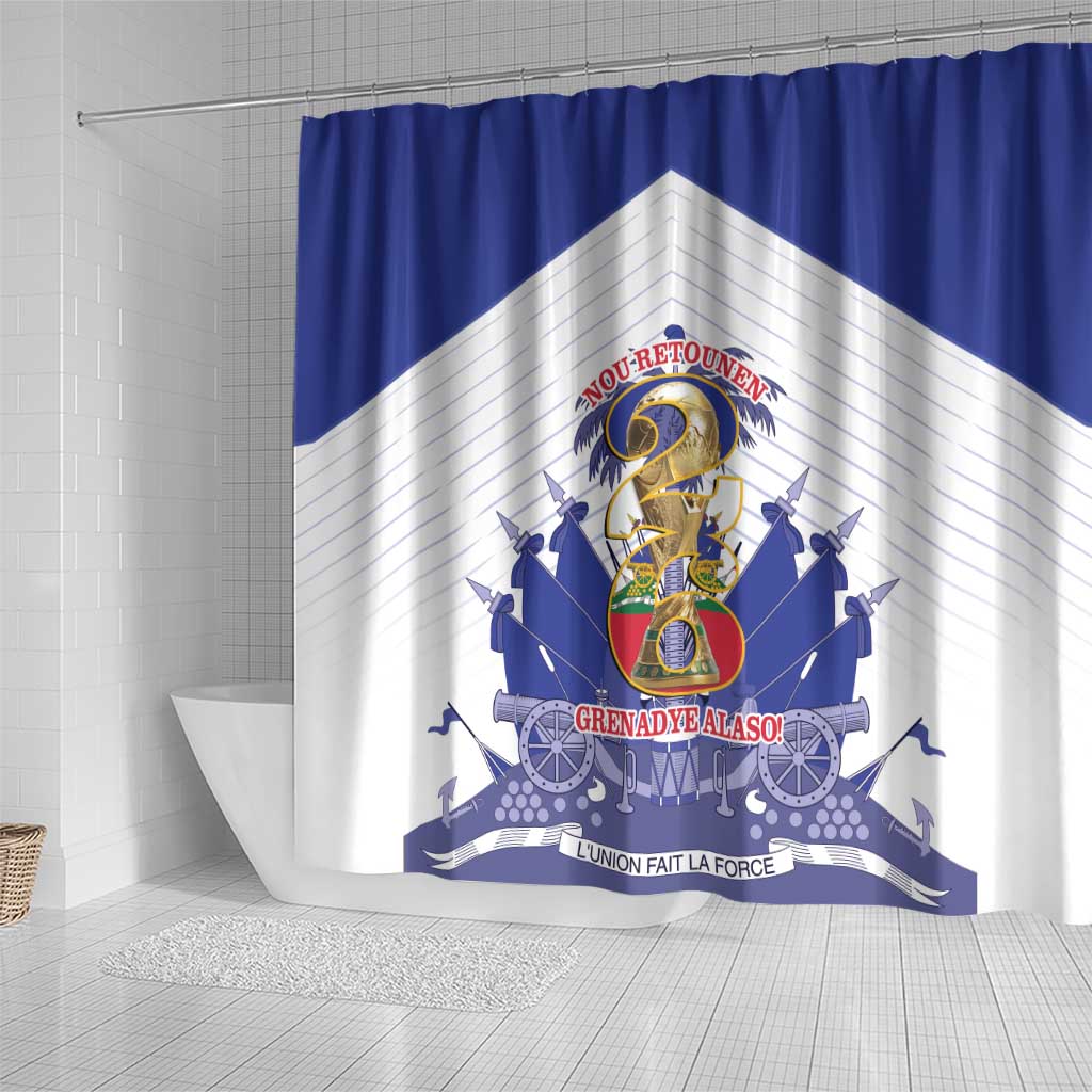 Les Grenadiers Haiti Football Shower Curtain 2026 Nou Retounen White Version - African Pride
