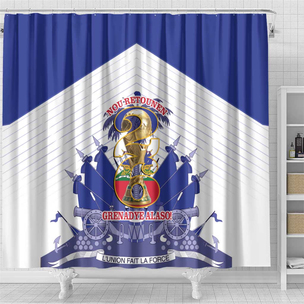 Les Grenadiers Haiti Football Shower Curtain 2026 Nou Retounen White Version - African Pride