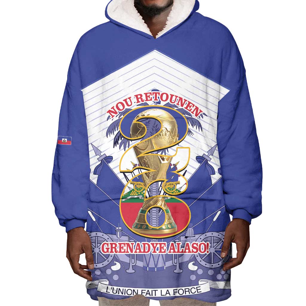 Personalized Les Grenadiers Haiti Football Wearable Blanket Hoodie 2026 Nou Retounen White Version - African Pride