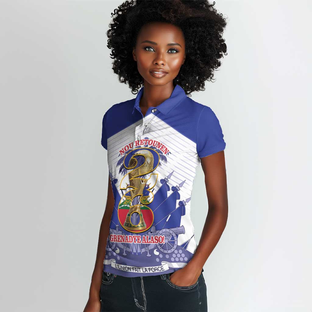 Personalized Les Grenadiers Haiti Football Women Polo Shirt 2026 Nou Retounen White Version - African Pride