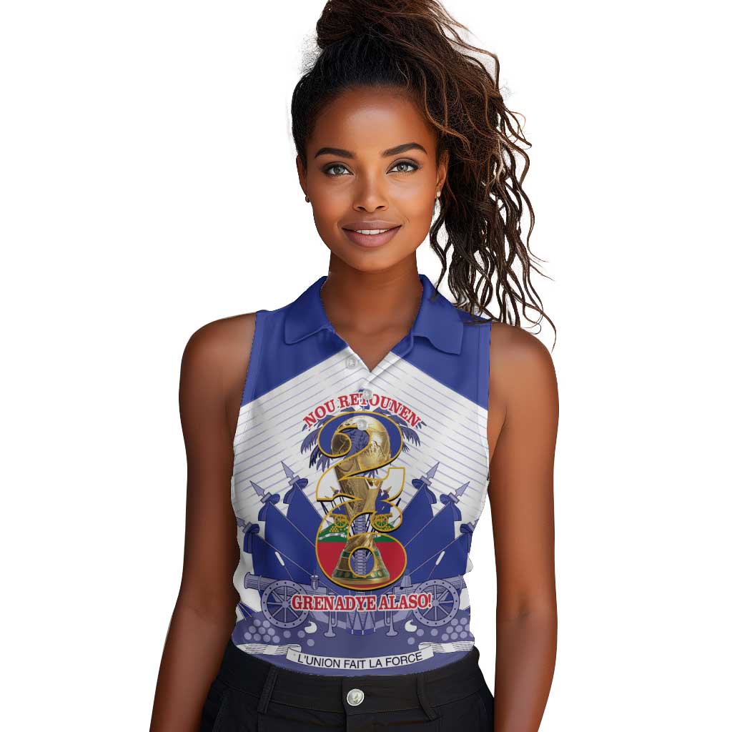 Personalized Les Grenadiers Haiti Football Women Sleeveless Polo Shirt 2026 Nou Retounen White Version - African Pride