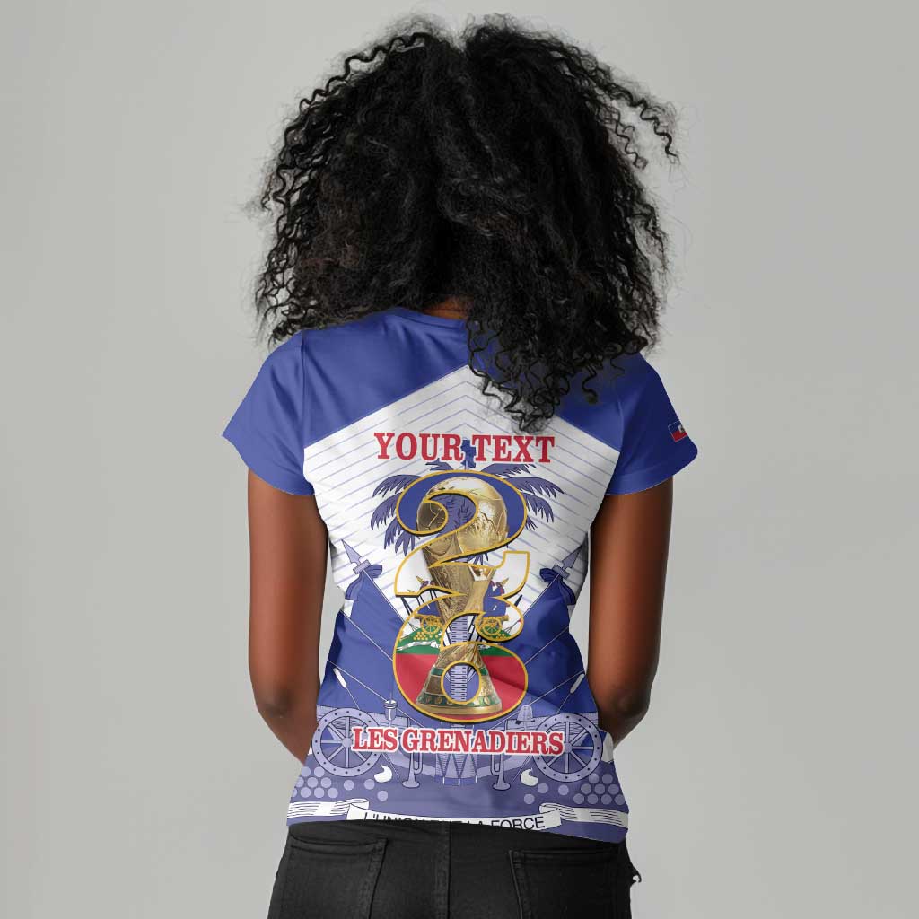 Personalized Les Grenadiers Haiti Football Women V-Neck T-Shirt 2026 Nou Retounen White Version - African Pride