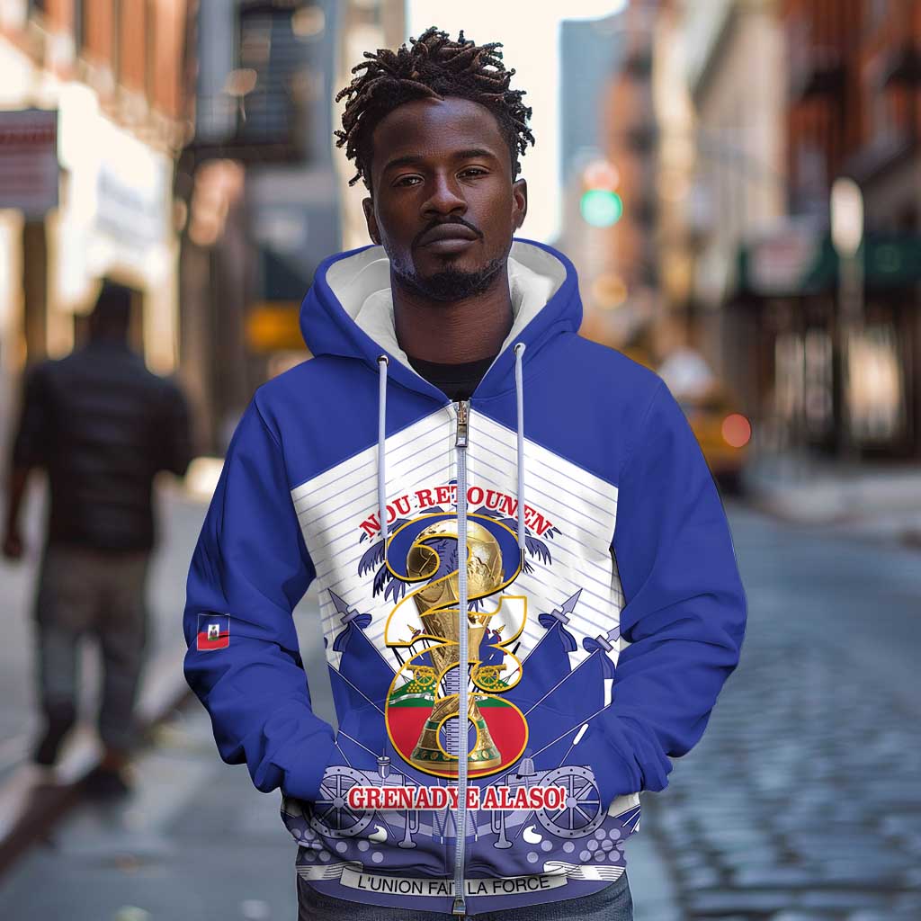 Personalized Les Grenadiers Haiti Football Zip Hoodie 2026 Nou Retounen White Version - African Pride