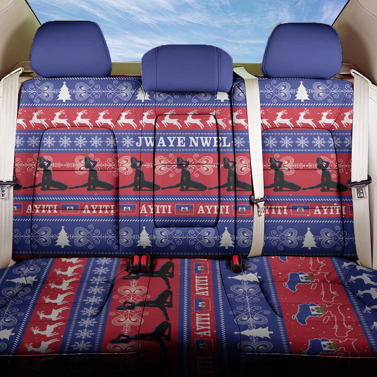 Afro Haiti Christmas Back Car Seat Cover Jwaye Nwel Ayiti Neg Marron Veve Vodou - African Pride