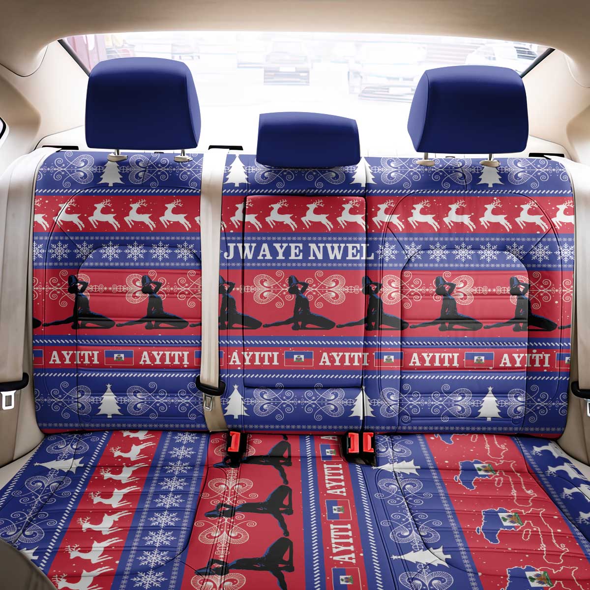 Afro Haiti Christmas Back Car Seat Cover Jwaye Nwel Ayiti Neg Marron Veve Vodou - African Pride