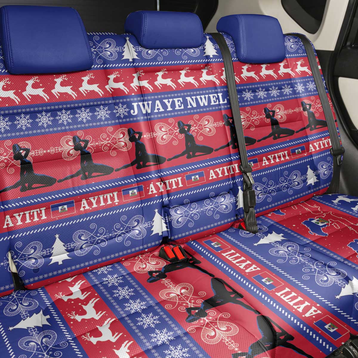 Afro Haiti Christmas Back Car Seat Cover Jwaye Nwel Ayiti Neg Marron Veve Vodou - African Pride