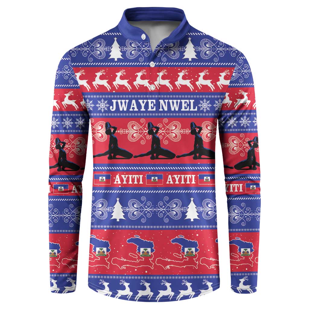 Haiti Christmas Button Sweatshirt Jwaye Nwel Ayiti Neg Marron Veve Vodou