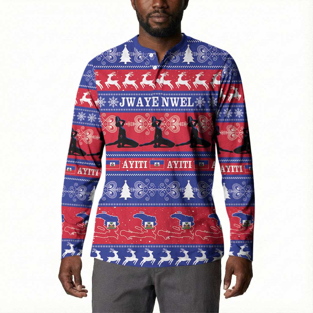 Haiti Christmas Button Sweatshirt Jwaye Nwel Ayiti Neg Marron Veve Vodou