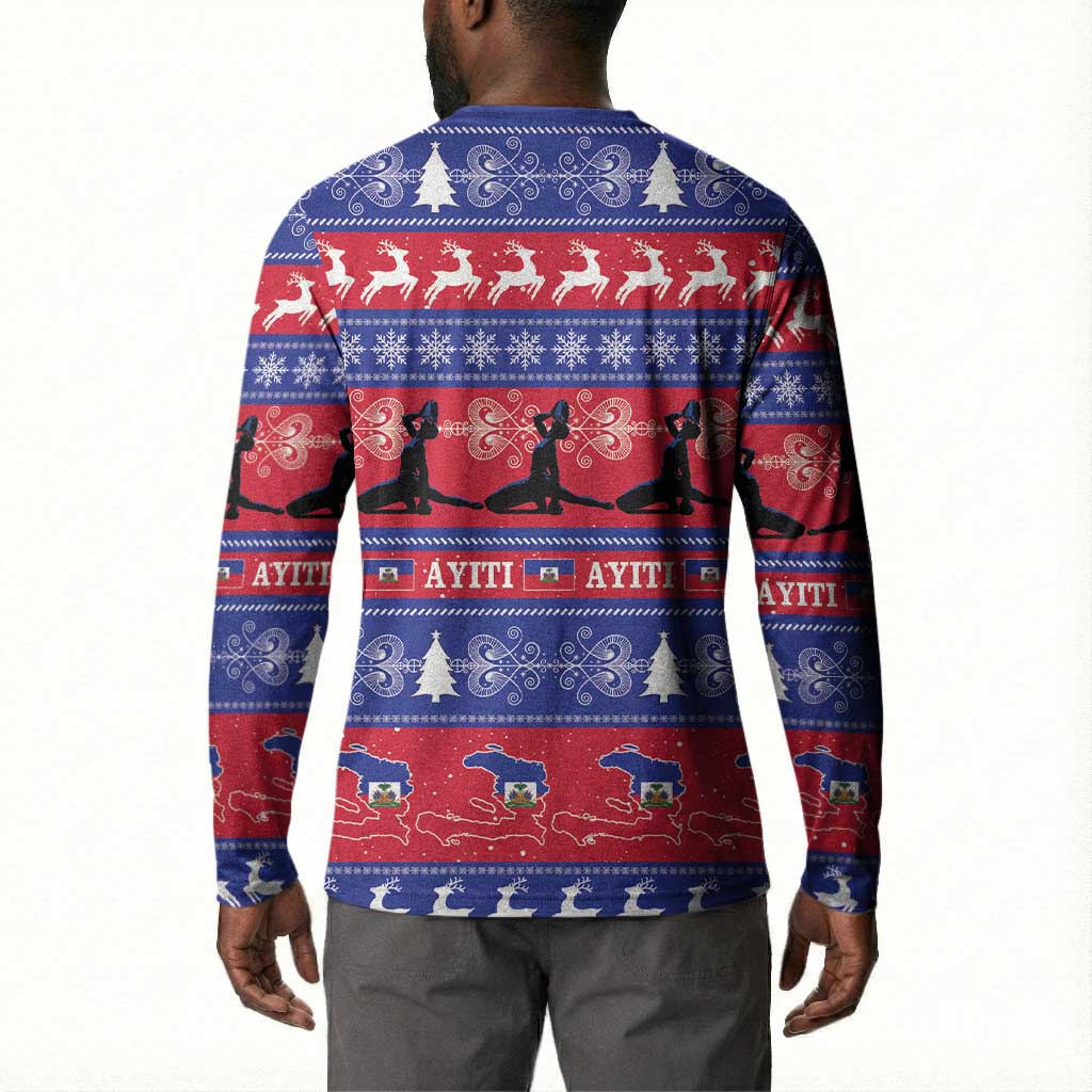 Haiti Christmas Button Sweatshirt Jwaye Nwel Ayiti Neg Marron Veve Vodou