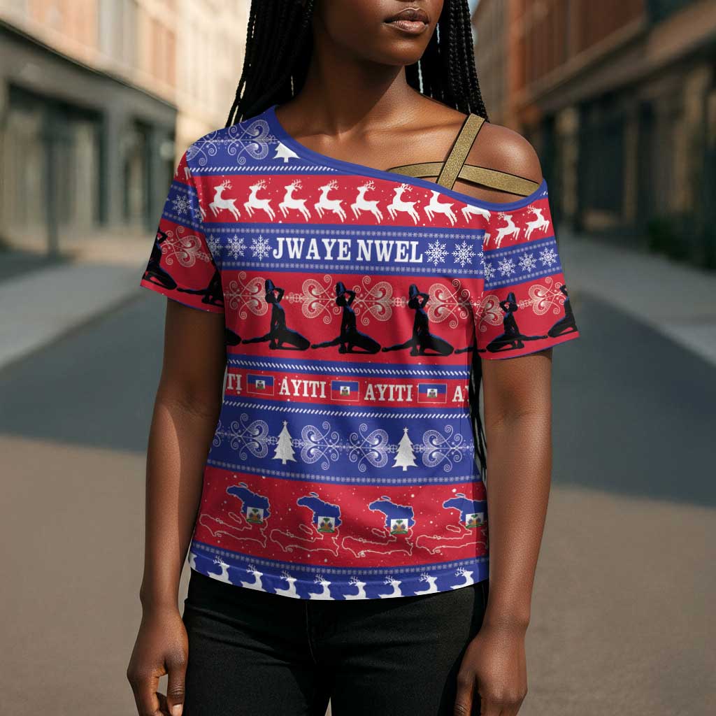 Haiti Christmas Cross Shoulder Shirt Jwaye Nwel Ayiti Neg Marron Veve Vodou