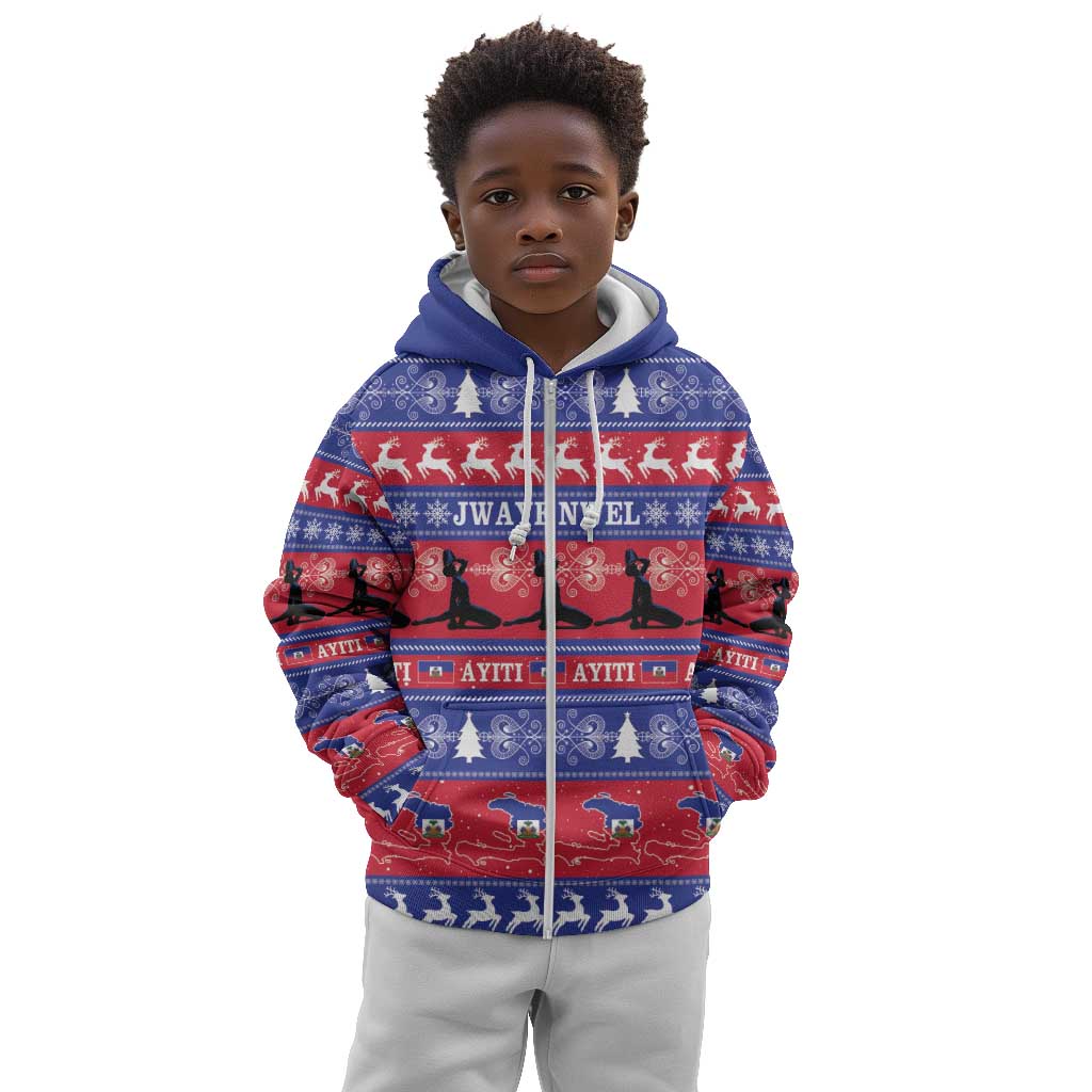 Afro Haiti Christmas Kid Hoodie Jwaye Nwel Ayiti Neg Marron Veve Vodou - African Pride