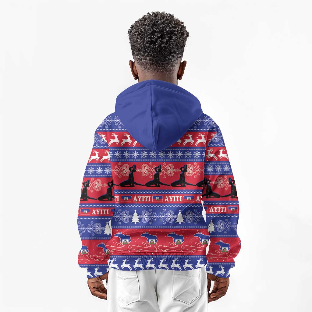Afro Haiti Christmas Kid Hoodie Jwaye Nwel Ayiti Neg Marron Veve Vodou - African Pride