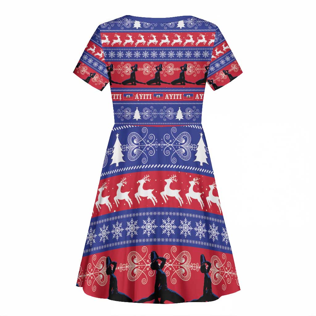 Afro Haiti Christmas Kid Short Sleeve Dress Jwaye Nwel Ayiti Neg Marron Veve Vodou - African Pride