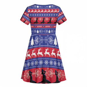 Afro Haiti Christmas Kid Short Sleeve Dress Jwaye Nwel Ayiti Neg Marron Veve Vodou - African Pride