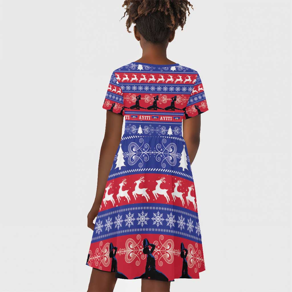 Afro Haiti Christmas Kid Short Sleeve Dress Jwaye Nwel Ayiti Neg Marron Veve Vodou - African Pride