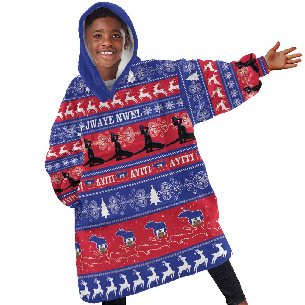 Afro Haiti Christmas Kid Wearable Blanket Hoodie Jwaye Nwel Ayiti Neg Marron Veve Vodou - African Pride